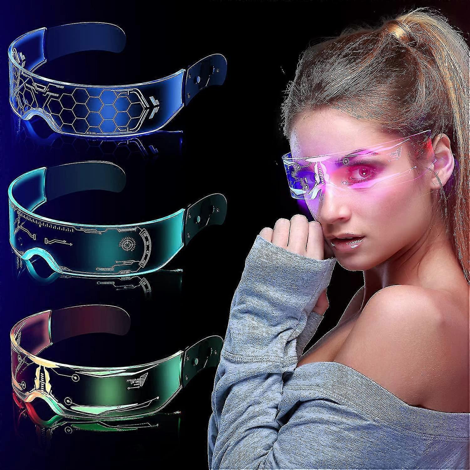 Zhiyi 3 Pcs Led Visor Glasses, 7 Colors & 5 Modes Futuristic Glasses Cyberpunk Light Up Goggles Luminous Glasses