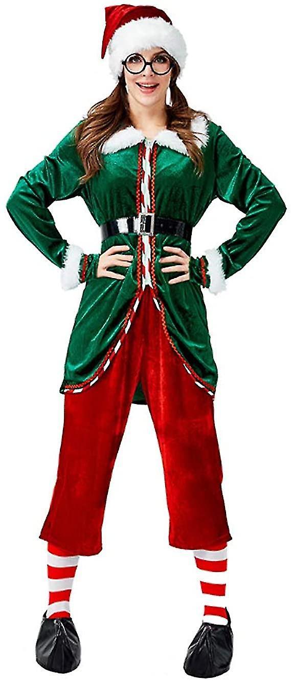 Evago Christmas Santa Helper Costume Adult Velvet Elf Outfit With Hat Cosplay Suit Xmas Cosplay Suit Green Red Party Costumeelf L