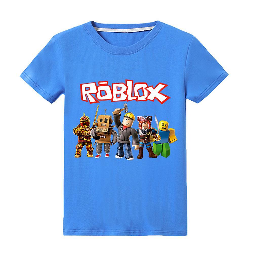 Shakub Kids Boys Roblox Print Short Sleeve T-shirt Summer Casual Crew Neck Loose Tee Tops Blue 5-6Years