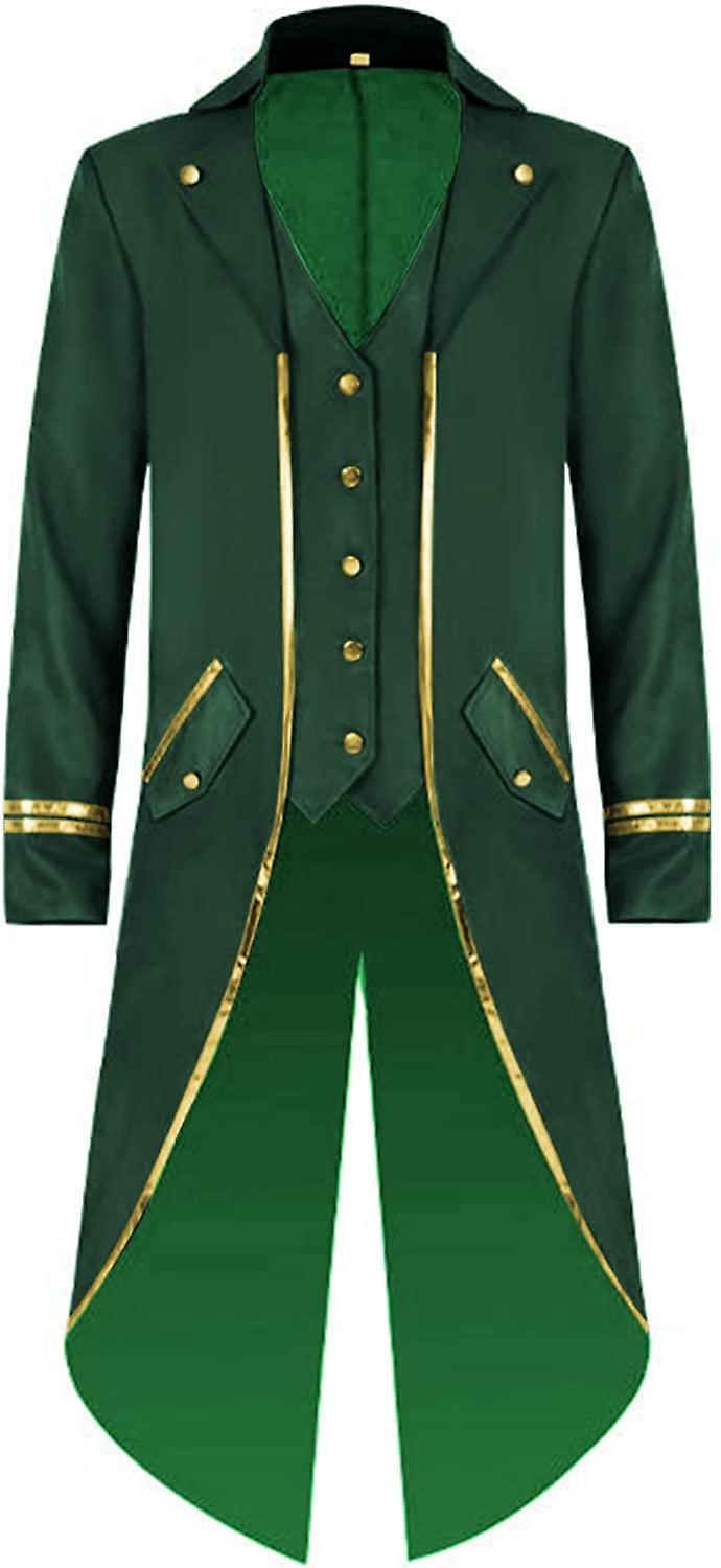 Morakot Mens Steampunk Medieval Jacket, Gothic Victorian Renaissance Tailcoat Vampire Halloween Costume Vintage Frock Coat Green Small