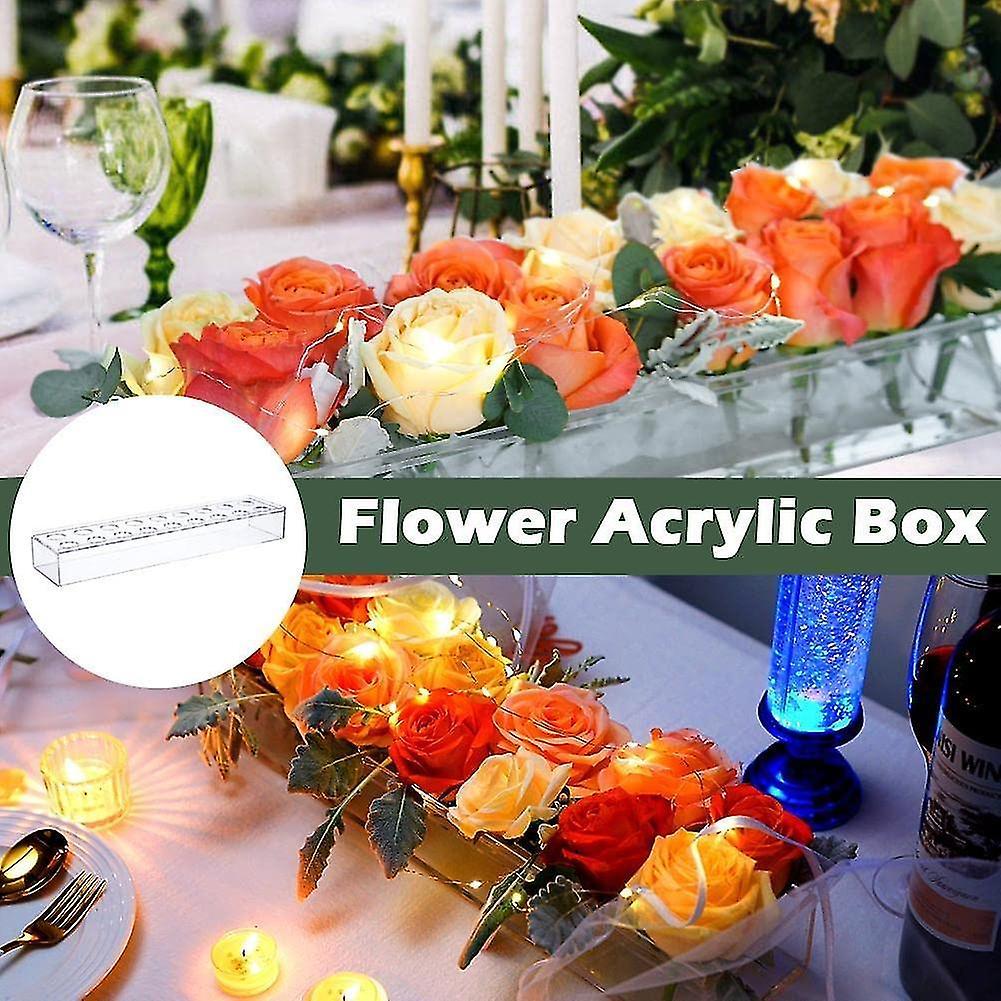 Tianzun Clear Acrylic Flower Vase Rectangular Floral Centerpiece For Dining Table,long Rectangle Decorative Modern Vase For Weddings Home Decor Wit...