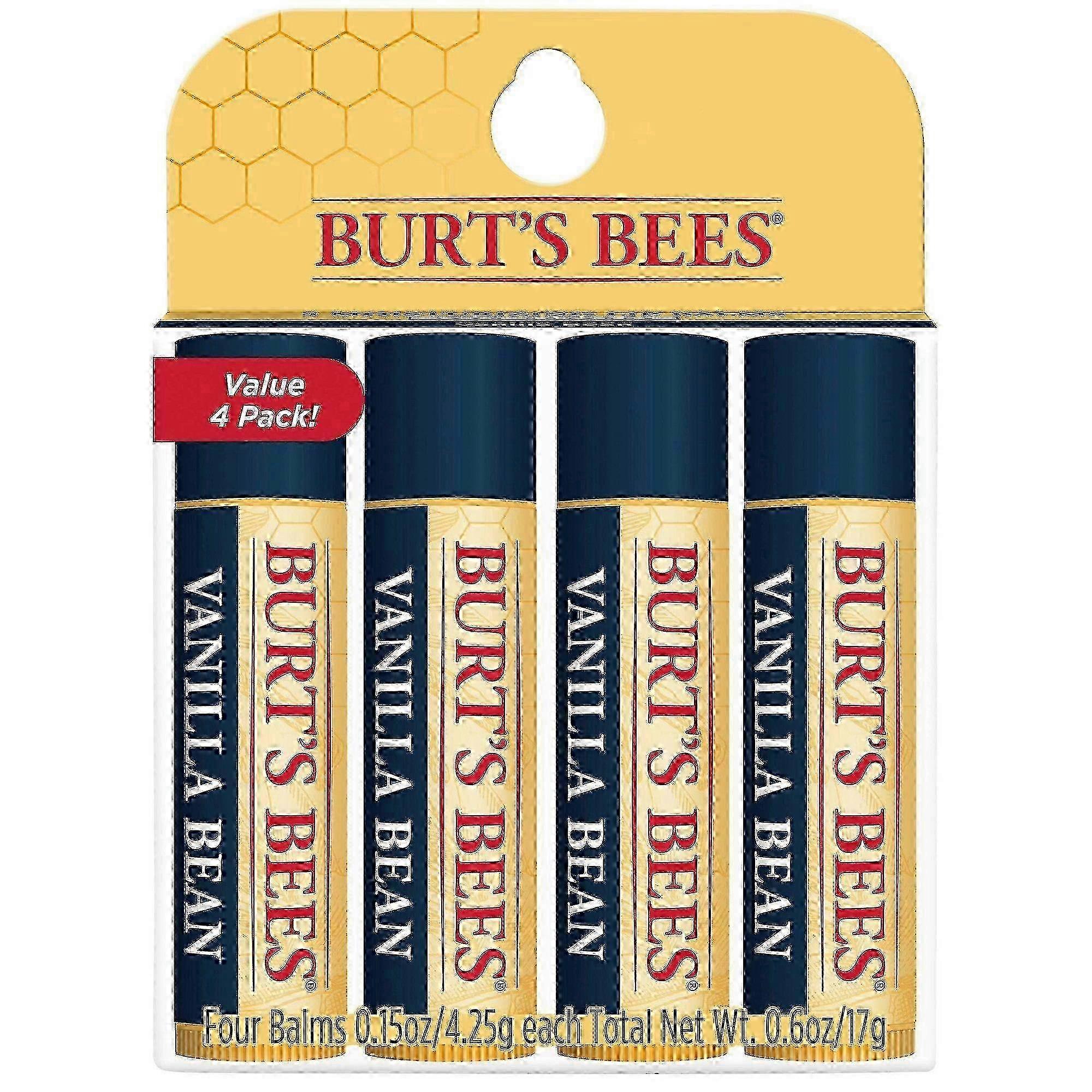 Burt's Bees Natural Moisturizing Lip Balm, Vanilla Bean, 0.15 Oz X 4 Ea