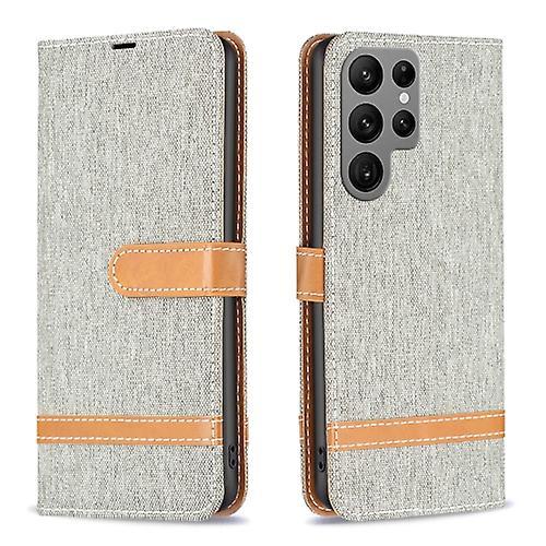 Mycase For Samsung Galaxy S24 Ultra 5g Color Block Denim Texture Leather Phone Case Grey