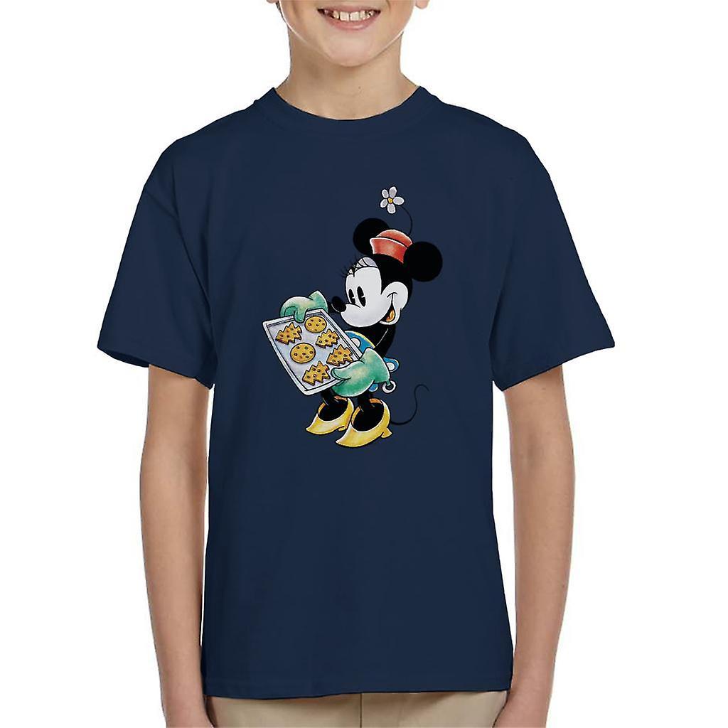 Disney Christmas Minnie Mouse Festive Baking Kid's T-Shirt Navy Blue Small (5-6 yrs)