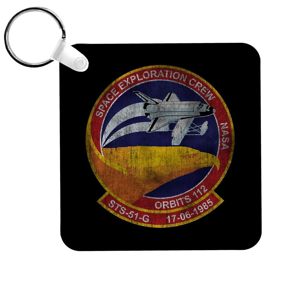 NASA STS 51 G Discovery Mission Badge Distressed Keyring Black 5cm x 5cm