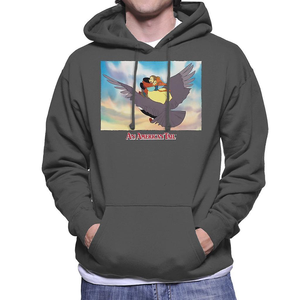 An American Tail Fieval And Tanya Flying  On Henri Le Pigeon Men's Hooded Sweatshirt Charcoal Medium