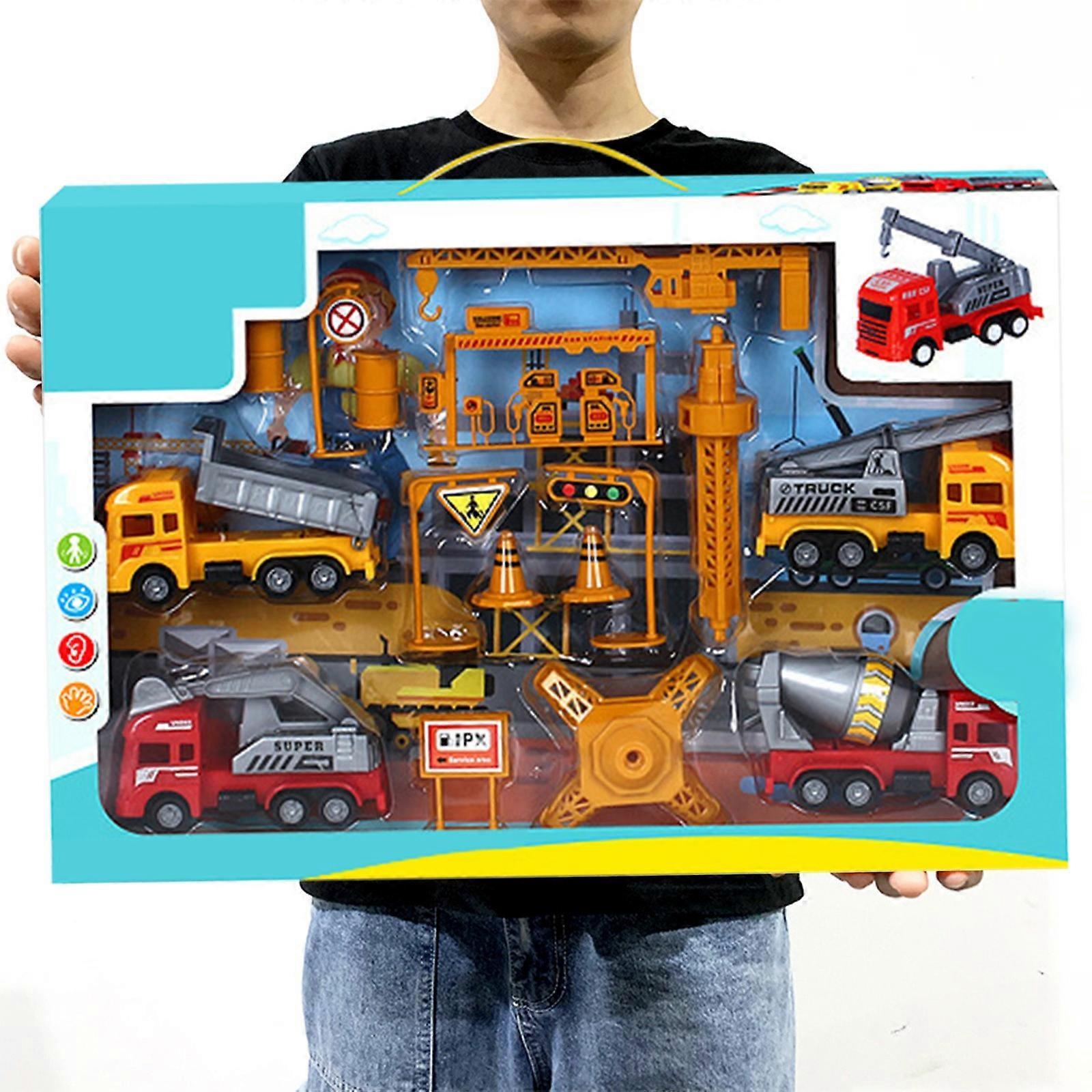 Flye Kids Construction Vehicles Playset , Crane, Excavator, Dump Truck, Cement,  Educational Engineering Toy Set Birthday Gift For 3+ Year Old Boy ...