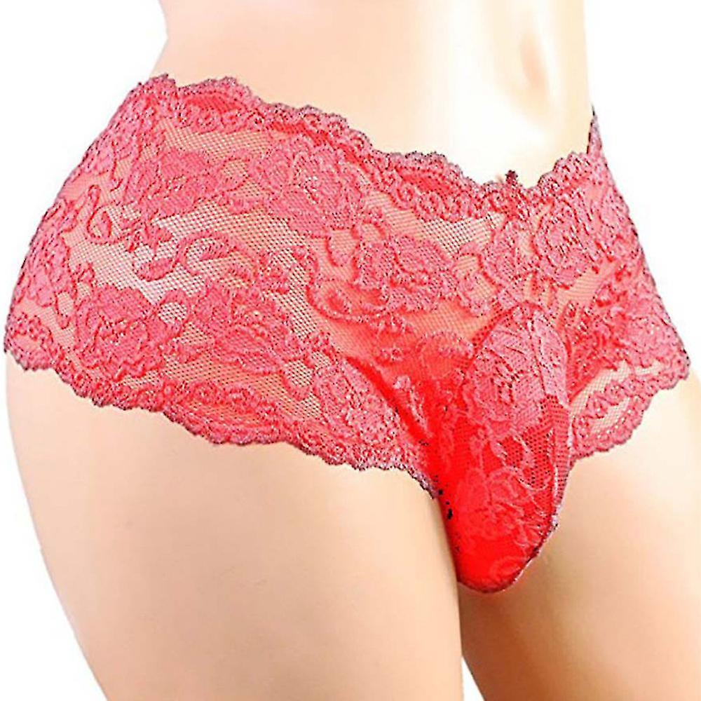 Vicbuy Men Lace Panties Erotic Underwear Lingerie Briefs Red M