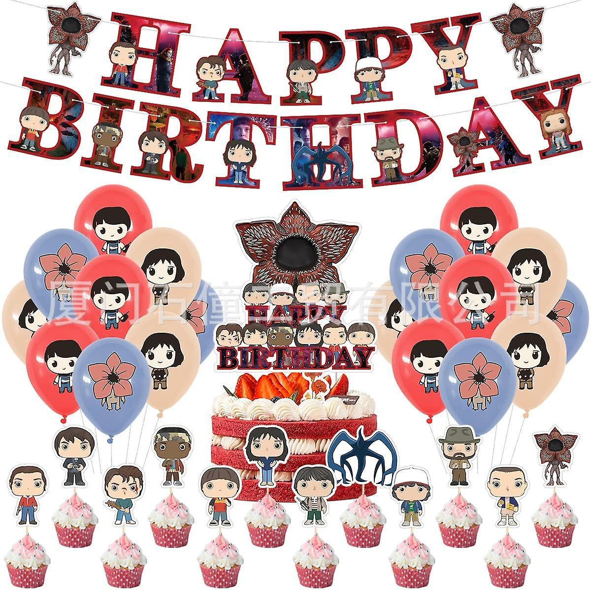 Ubiuo Stranger Things Birthday Decorations Balloons Set Stranger Things Party Supplies Include Happy Birthday Banner Cake Topper Balloons Kids Birt...