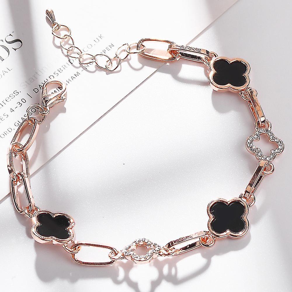 Tuqi Alloy Bracelet Four Leaf Clover Rhinestones, Bracelet Rose Gold Plated, Women's Lucky Clover Bracelet With Diamonds 19+5cm