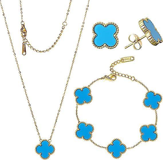 Heytea Lucky Clover Sets Necklace Pendant Earrings Bracelet For Women Girls 18k Gold Plated Charm Cute Jewelry Womens Girls Gift