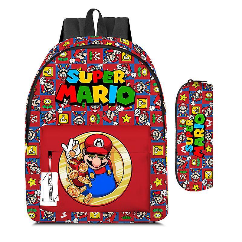 Sszfv Backpack Super Mario Mario Shoulder Bag Mario Elementary And Middle School Students School Bag Cartoon Pencil Case