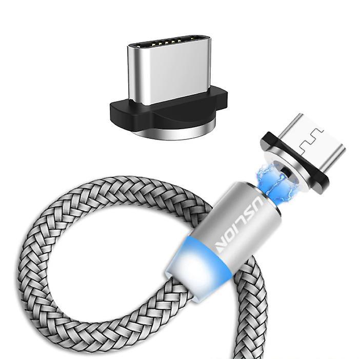 USLION USB-C Magnetic Charging Cable 2 Meters Type C - Braided Nylon Charger Data Cable Android Silver