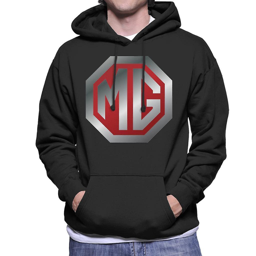 MG Shiny Red And Chrome Logo British Motor Heritage Men's Hooded Sweatshirt Black XX-Large