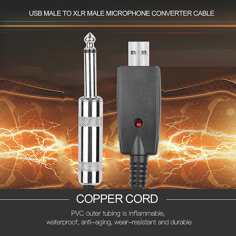 Electric Guitar USB Adapter 3M Electric Guitar 6.35mm Male Plug to PC USB Interface Conversion Cable Adapter