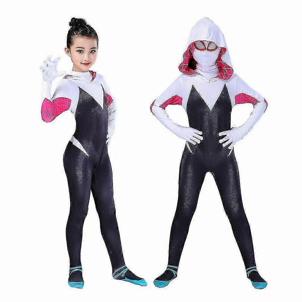 Sssxv Girl Spiderman Cosplay Jumpsuit Hoodie Party Halloween Cosplay Costume 135CM-145CM