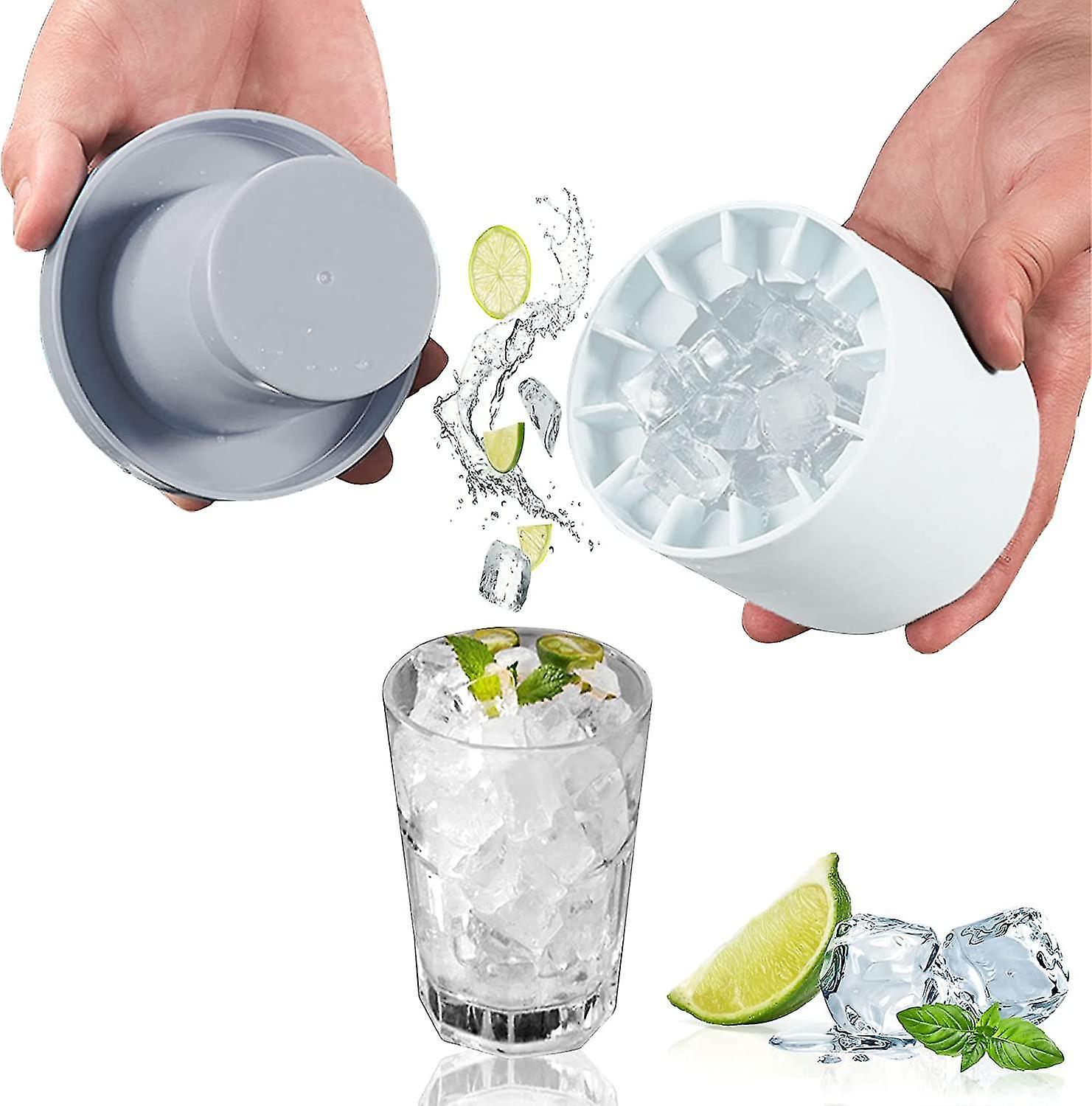 Tianzun Silicone Ice Cube Mould, Ice Cube Tray Silicone With Lid, Ice Cube Tray, Ice Bucket, Ice Maker Cup White Gray