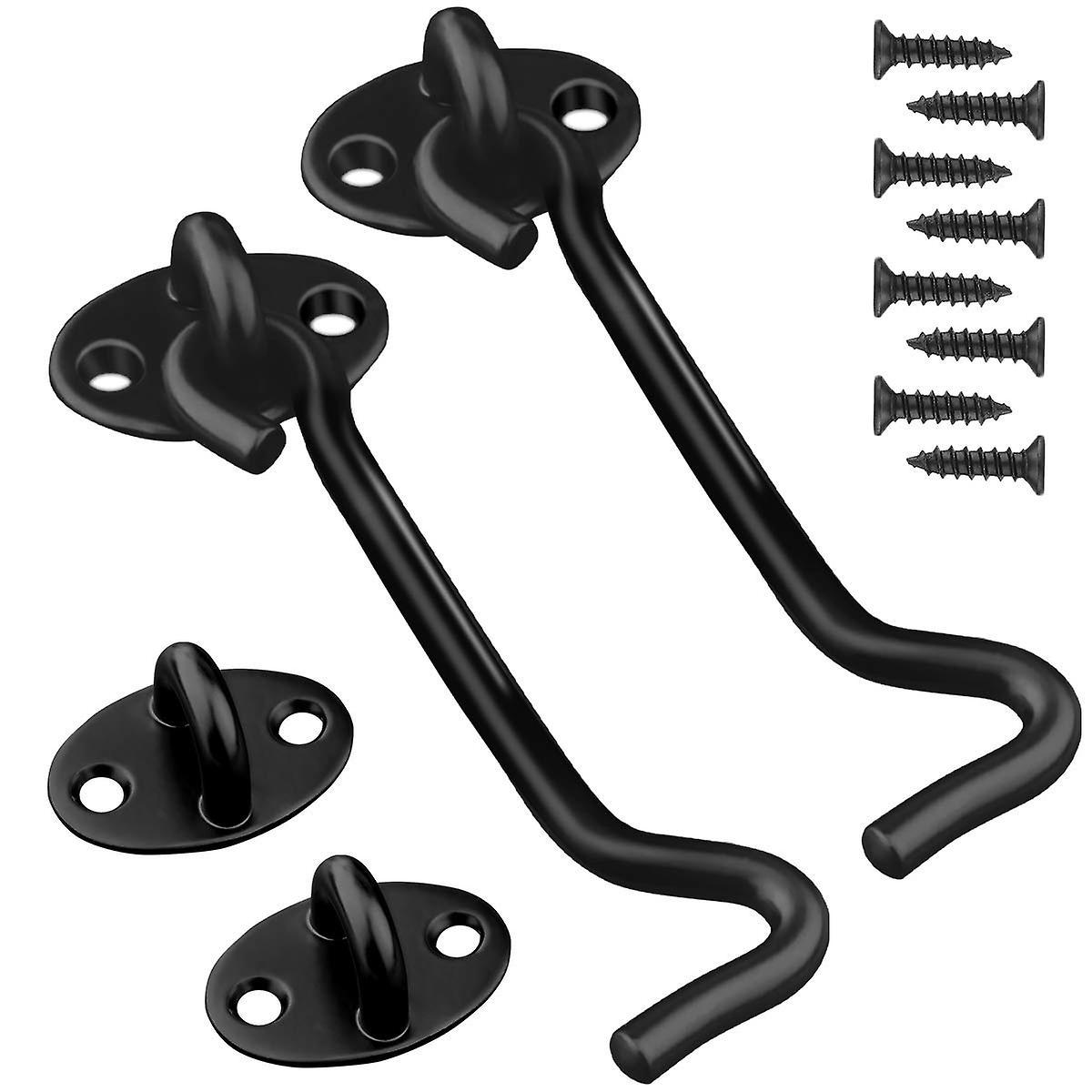 Linjou 2Pieces Door Latch Hook Black Stainless Steel Door Hooks with Eye Latches and Bolts