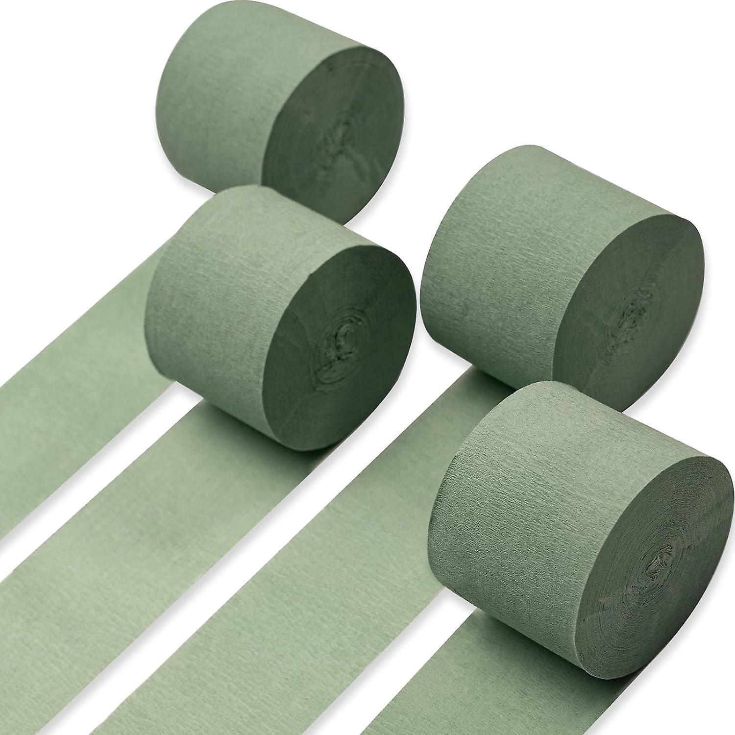 Akayie Crepe Paper Streamers 4 Rolls 328ft - Sage Green Crepe Paper for Party Decorations