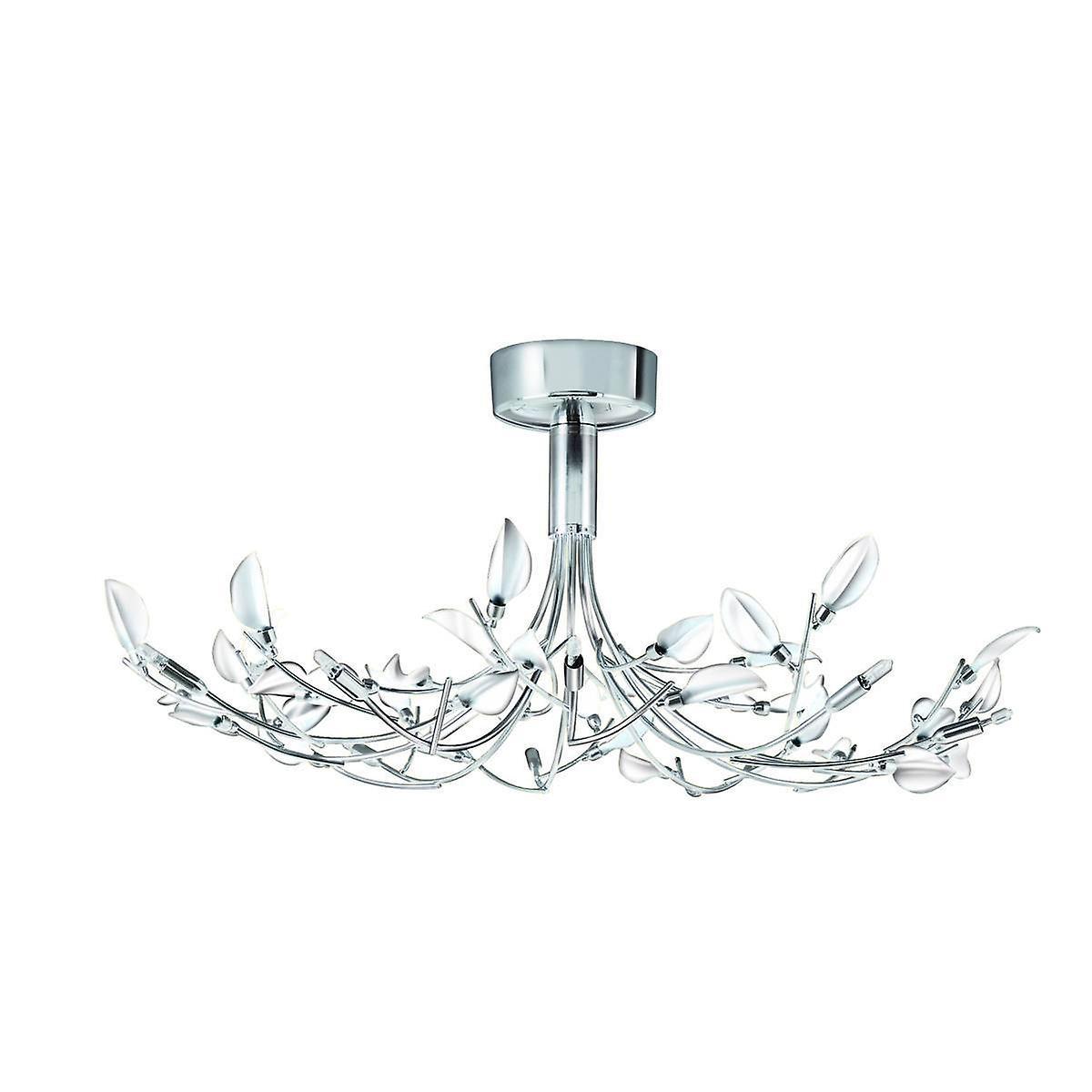 Searchlight Lighting Wisteria 8 Light Multi Arm Flower Design Ceiling Flush Light Chrome and Glass, G9 Bulb