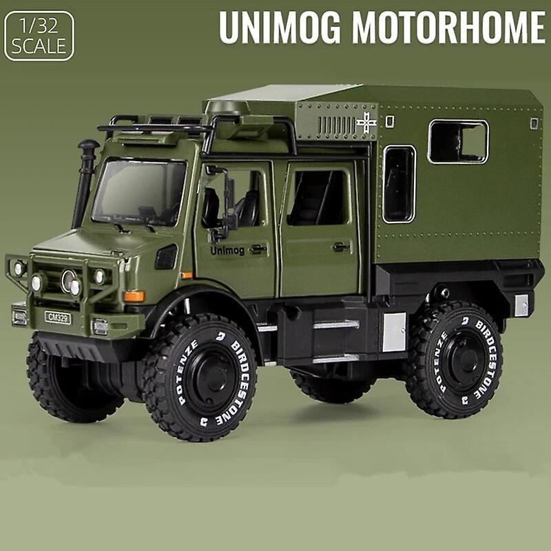 Aintier 1/28 UNIMOG U4000 Alloy Motorhome Touring Car Model Diecasts Cross-country Off-road Vehicles Model Simulation Childrens Toy Gift Green