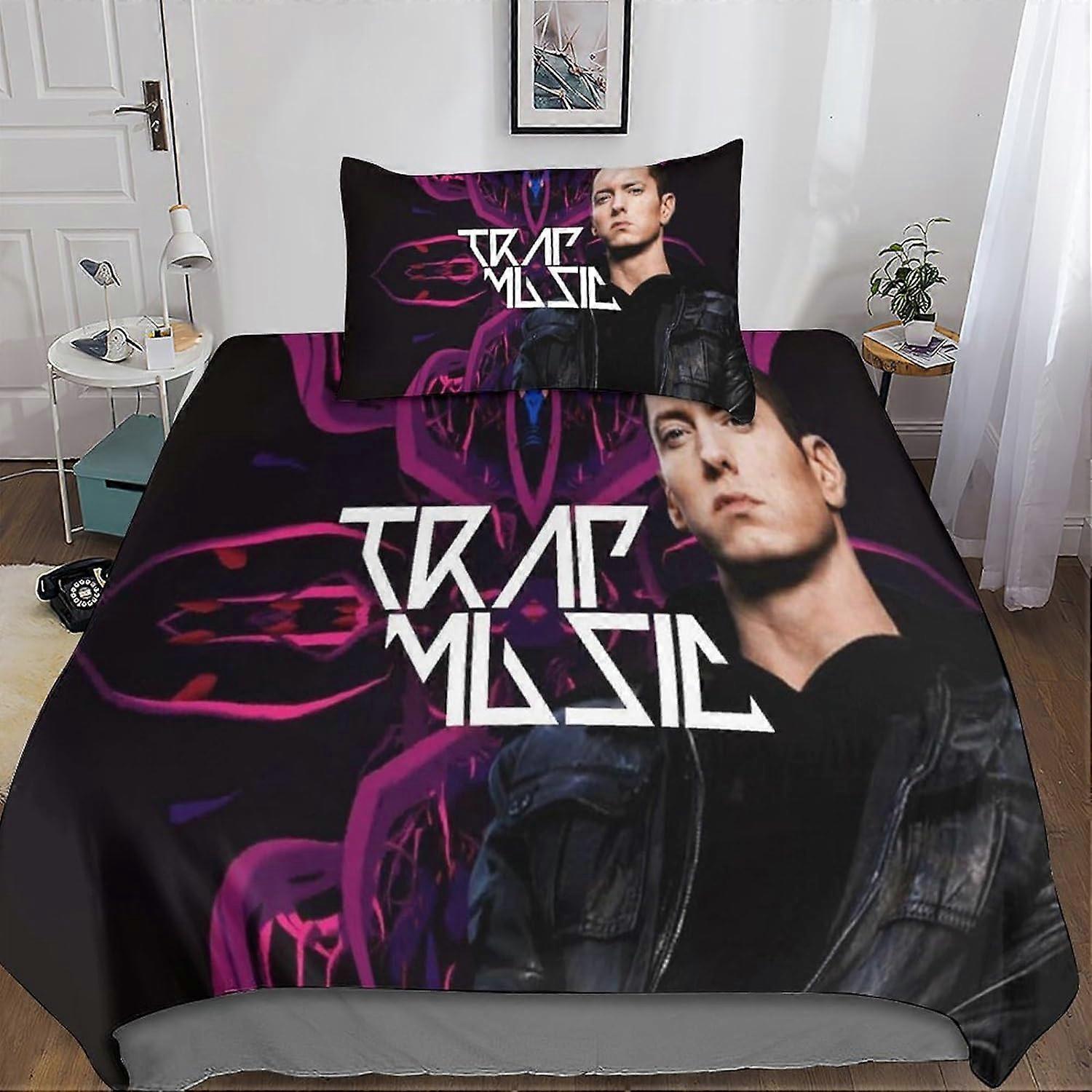 Kerota Eminem 3D Bedding Set with Rapper Duvet Cover Pillowcase, with Zipper Closure Microfiber 2 Pcs Suitable for Boys and Girls Single Single135x...