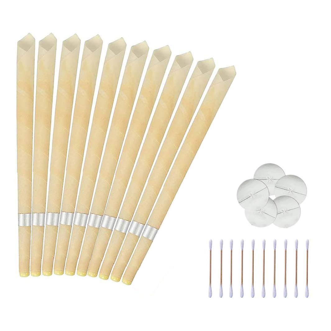 Xceedez Ear Candles For Cleaning - 10pcs - Natural Beeswax Ear Wax Remover Kit - With Protective Discs And Cotton Swabs