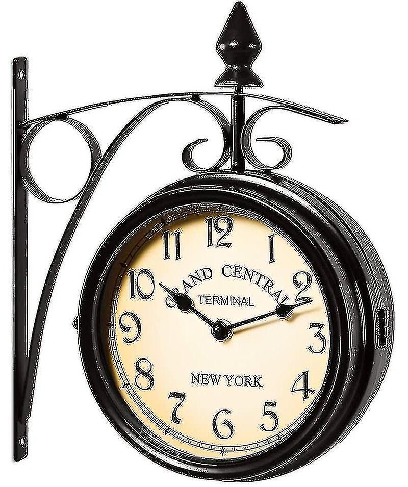 Elriven Wall Clock Wrought Iron Garden Clock Station Clock 2-sided Handmade Grand C