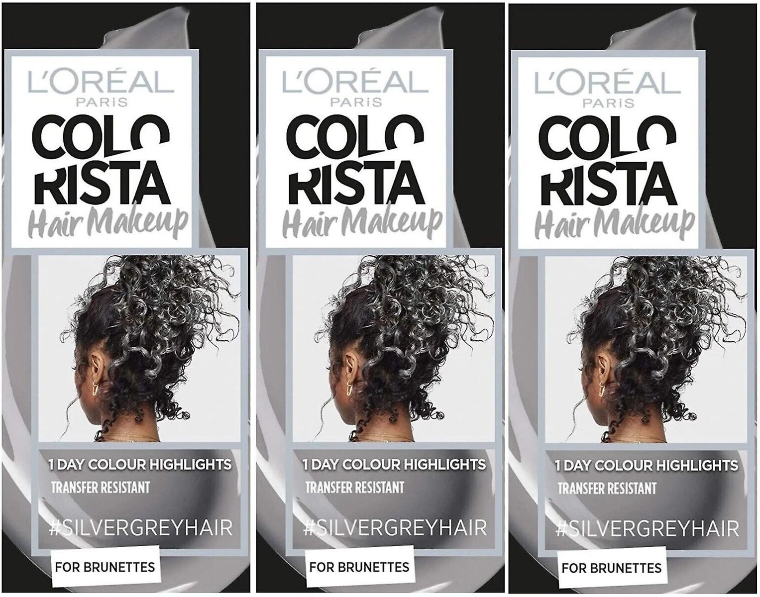 3 x 30ml L'Oreal Colorista Hair Makeup Temporary Brunette Hair Colour - Silver Grey