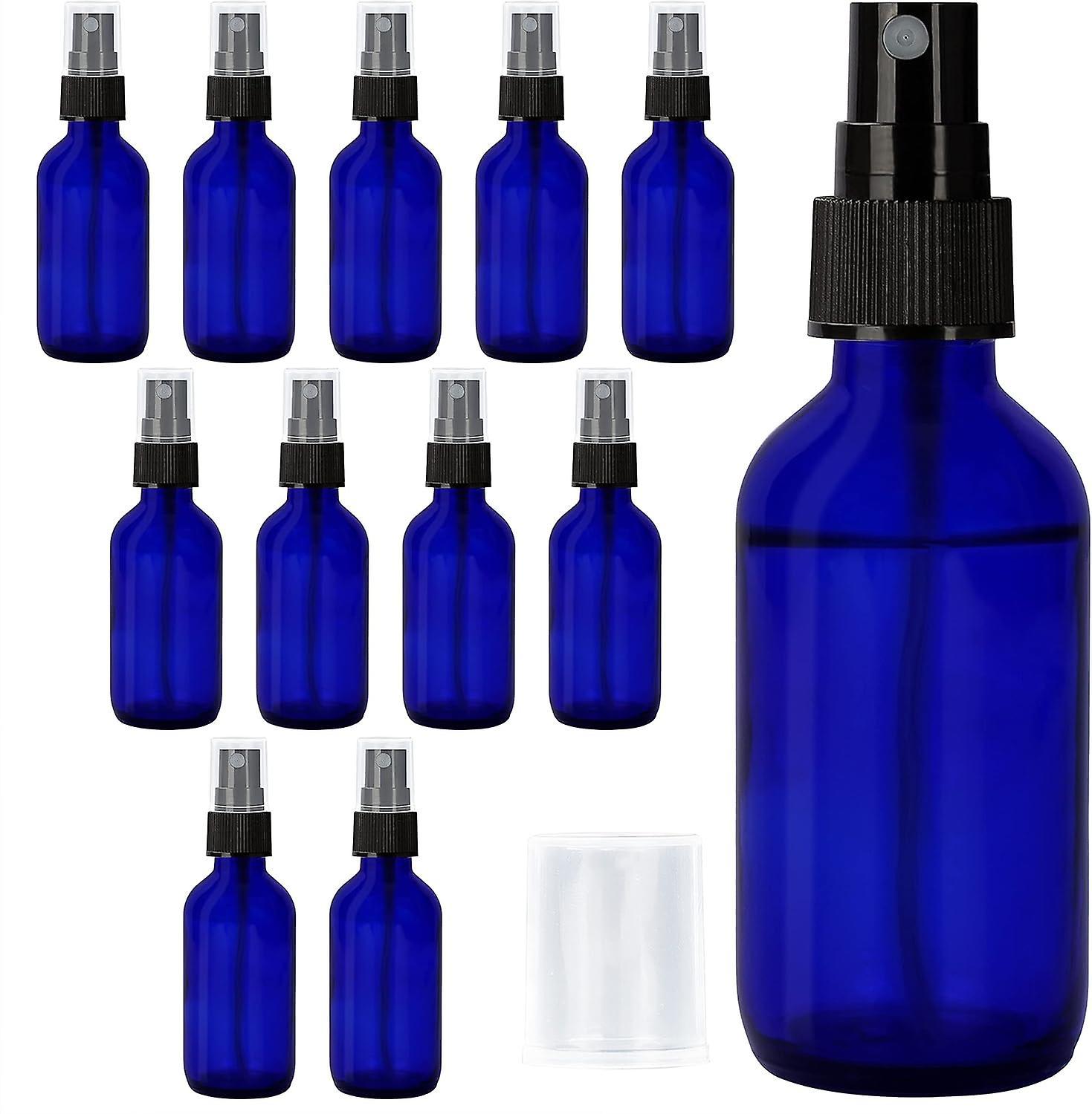 Phwj 12 Pack Blue Glass Spray Bottles - 60ml - Empty Fine Mist Sprayer - Cobalt Refillable Bottles For Essential Oils, Cleaning, Travel, Aromathera...