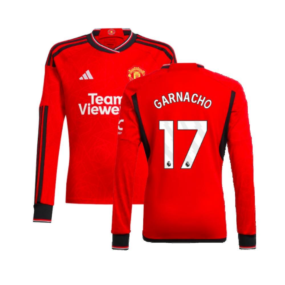 Adidas 2023-2024 Man Utd Home Long Sleeve Shirt (Kids) (Garnacho 17) Red 15/16 Years - 34-36 inch