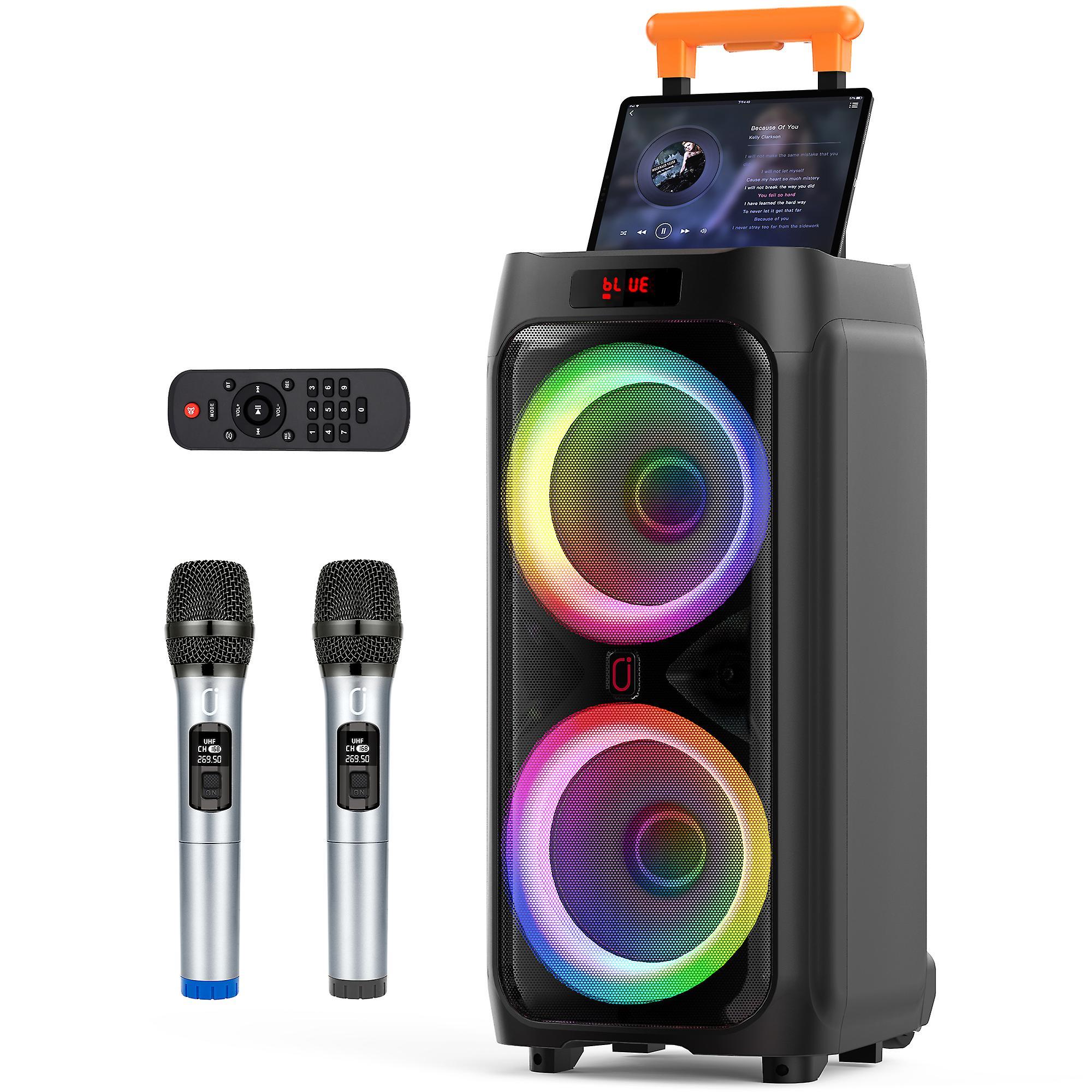 JYX T9 Karaoke Machine with 2 Wireless Microphones for Adults, 8" Big Bluetooth Party Speaker with 500W Peak Power,PA System with DJ Light, Rolling Wh