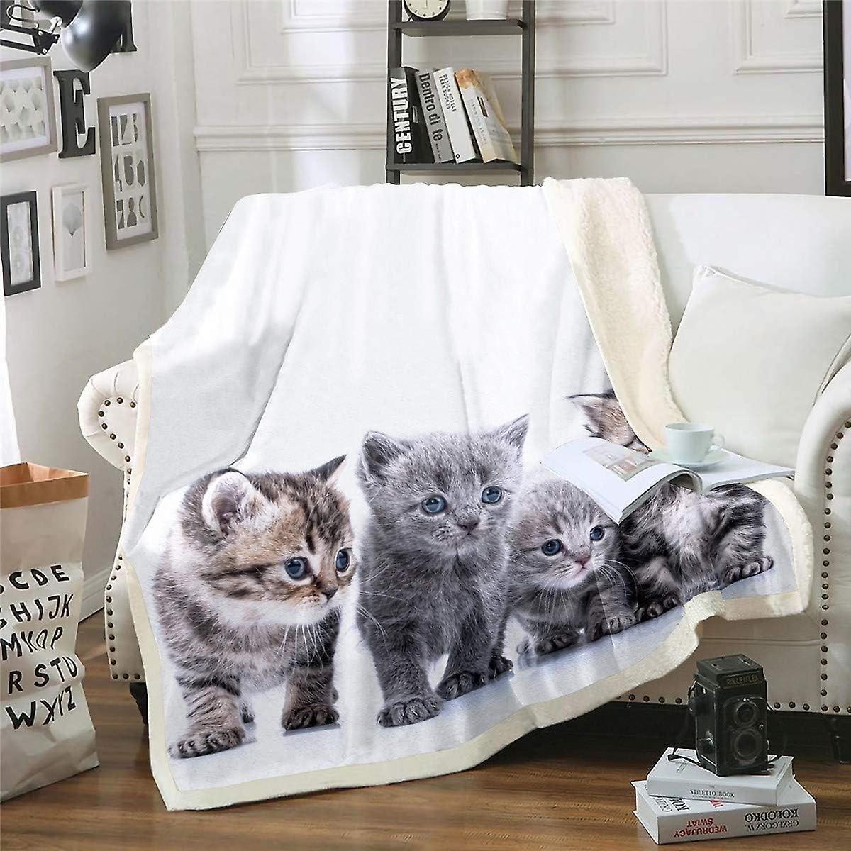 Kerota Cute Cat Sherpa Blanket Pet Cats Pattern Fleece Throw Blanket Lovely Kitten Print Plush Blanket for Sofa Bed Room Decor Cat Lover's Animal T...