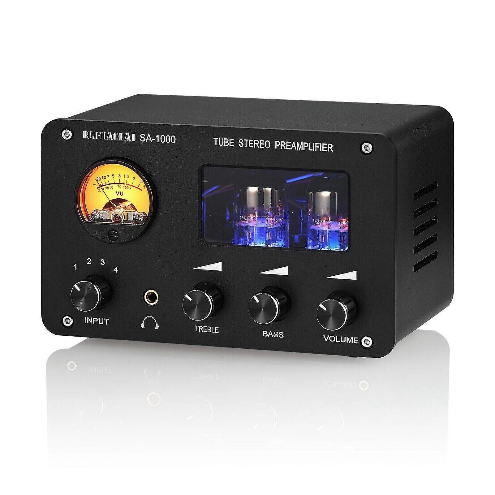 Unbrand HiFi Vacuum Tube Preamp Stereo 4-way Audio Switcher Box Desktop Headphone Amp Black