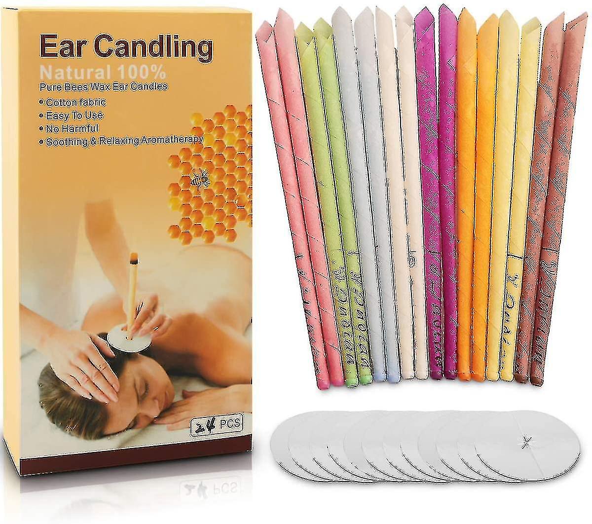 Ceisv 24pcs Natural Ear Candles,beeswax Hollow Cone Candling Non-toxic