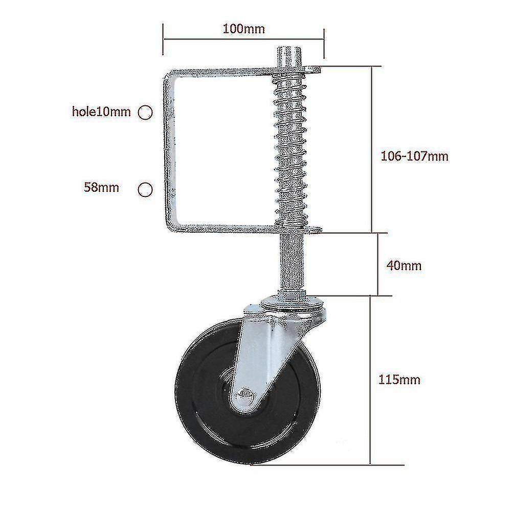 Unbrand 4 Inch Rubber Gate Wheel Spring Loaded Swivel Caster Heavy Duty 220lbs Load Capacity