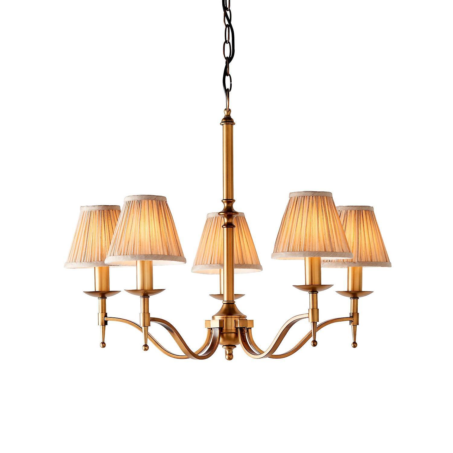 Stanford 5 Light Multi Arm Ceiling Pendant Chandelier Antique Brass E14