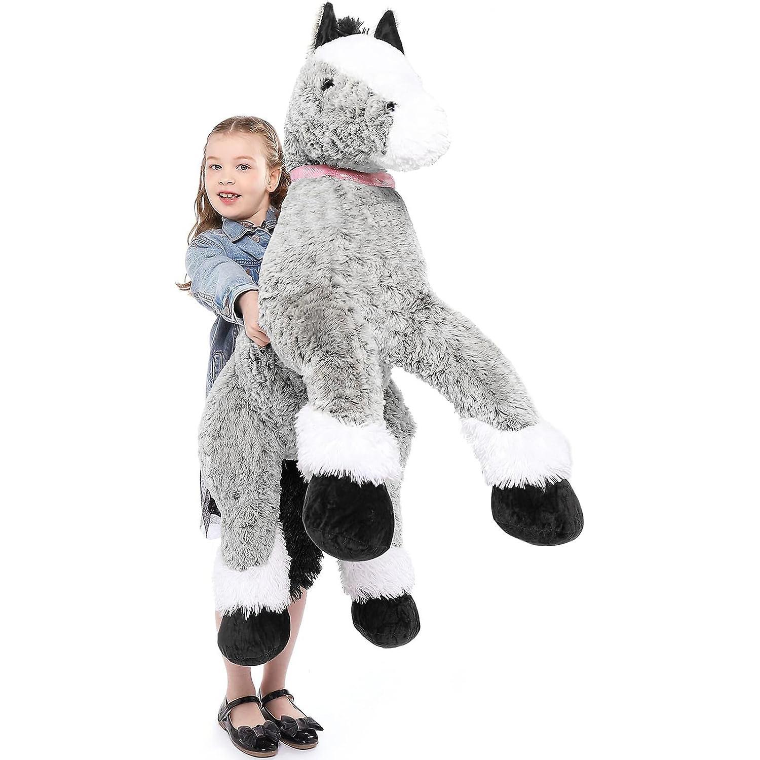 Mmcici Giant Horse Stuffed Plush Toys, Realistic Stuffed Pony Toy For Kids GRAY 35in