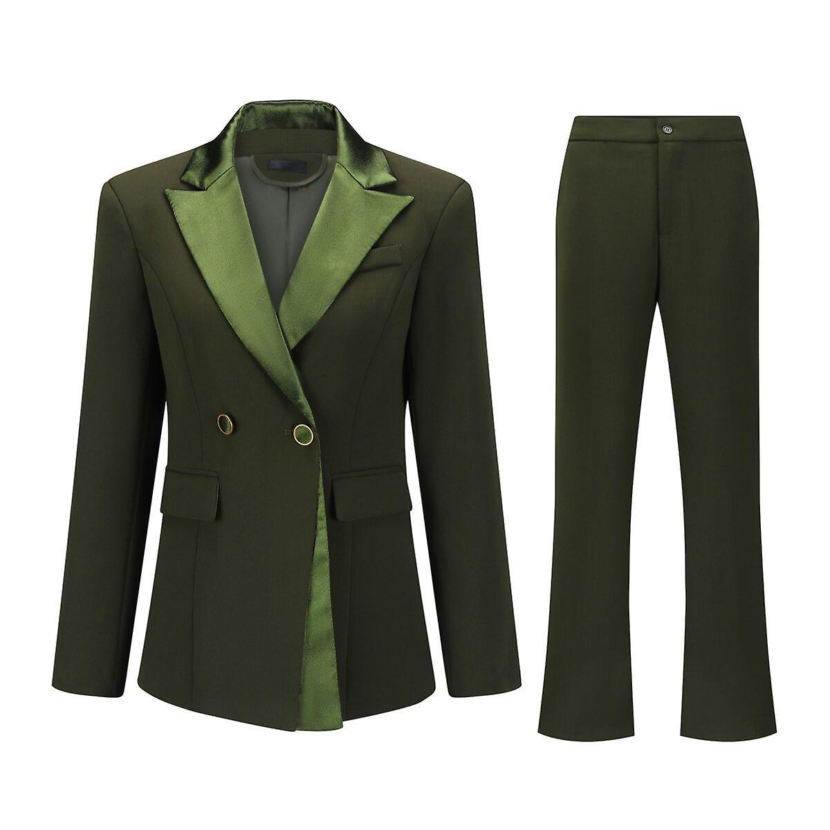 Yynuda Womens 2-piece Formal Suit Velvet Peak Lapel Blazer And Pants Green L