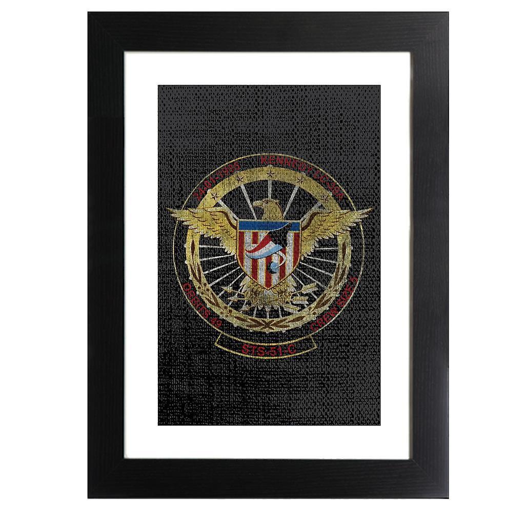 NASA STS 51 C Discovery Mission Badge Distressed Framed Print Black 39 x 52 cm