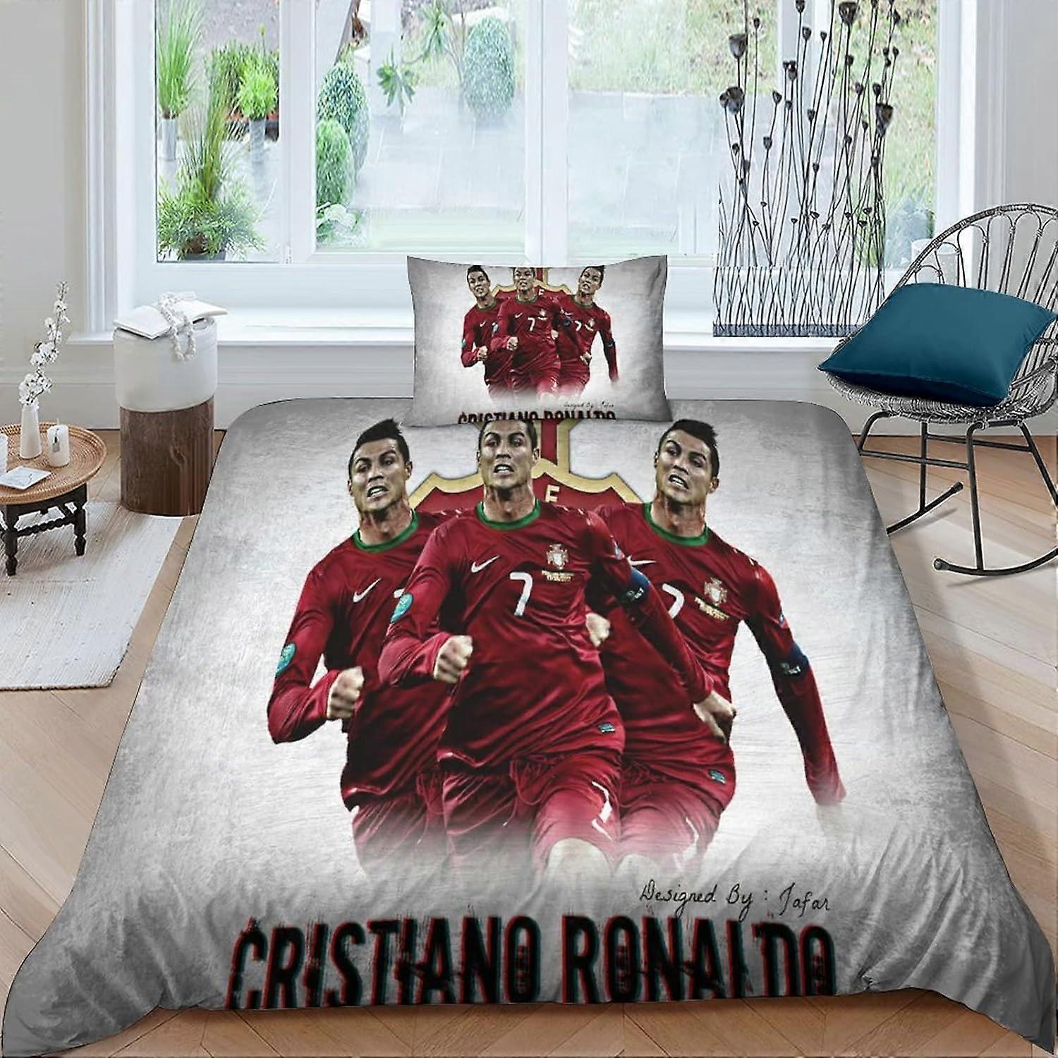 Kerota Cristiano Ronaldo Children's Duvet Cover, Al NASSR Microfibre Single Bedding Set with Zipper Closure for Children with Pillowcase Double200x...