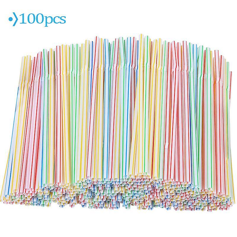 Tiuyii 100pcs Plastic Drinking Straws Multi-Colored Striped Bedable Disposable Straws