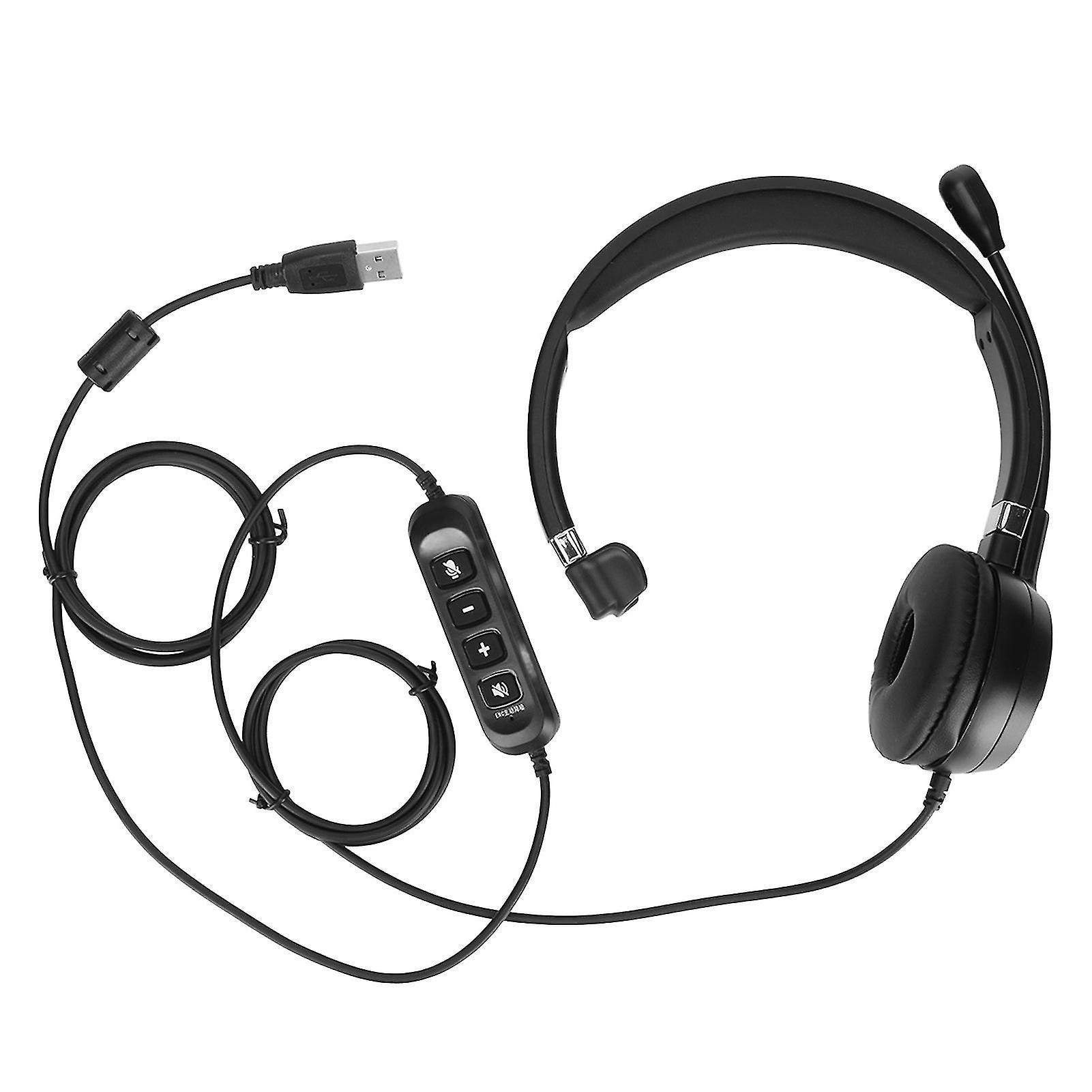 ENC Single Ear USB Business Headset with Noise Canceling, Mic, Speaker Volume