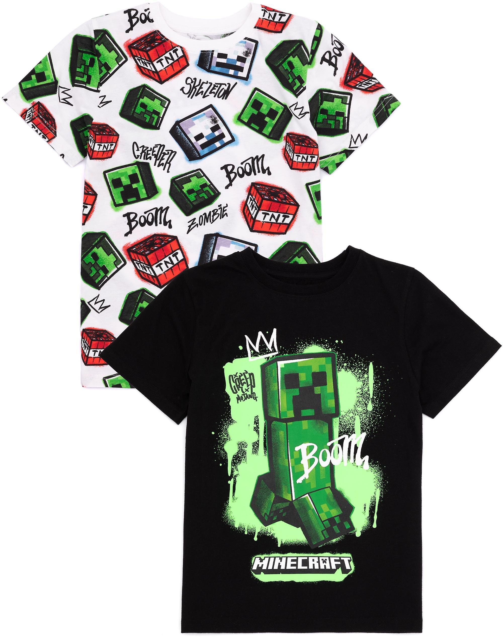 Minecraft Boys Multi-Pack Of 2 Short-Sleeved T-Shirts Multicoloured Character All-Over Print 11-12 Years