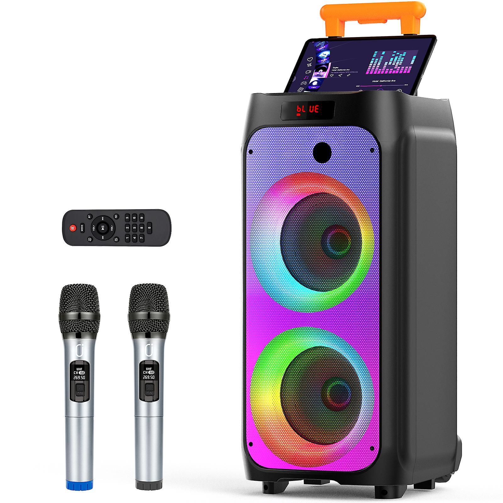 JYX T8 Karaoke Machine with 2 Wireless Microphones, Portable Bluetooth Karaoke Speaker for Outdoor, Big Party PA System with Disco Lights for Gatherin