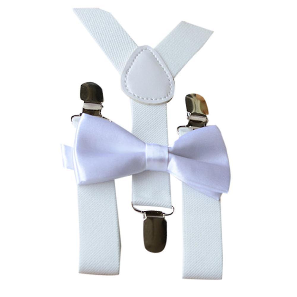 Slowmoose Kids Adjustable Braces Elastic Suspenders+solid Bow Tie Set White Size fits all / Other