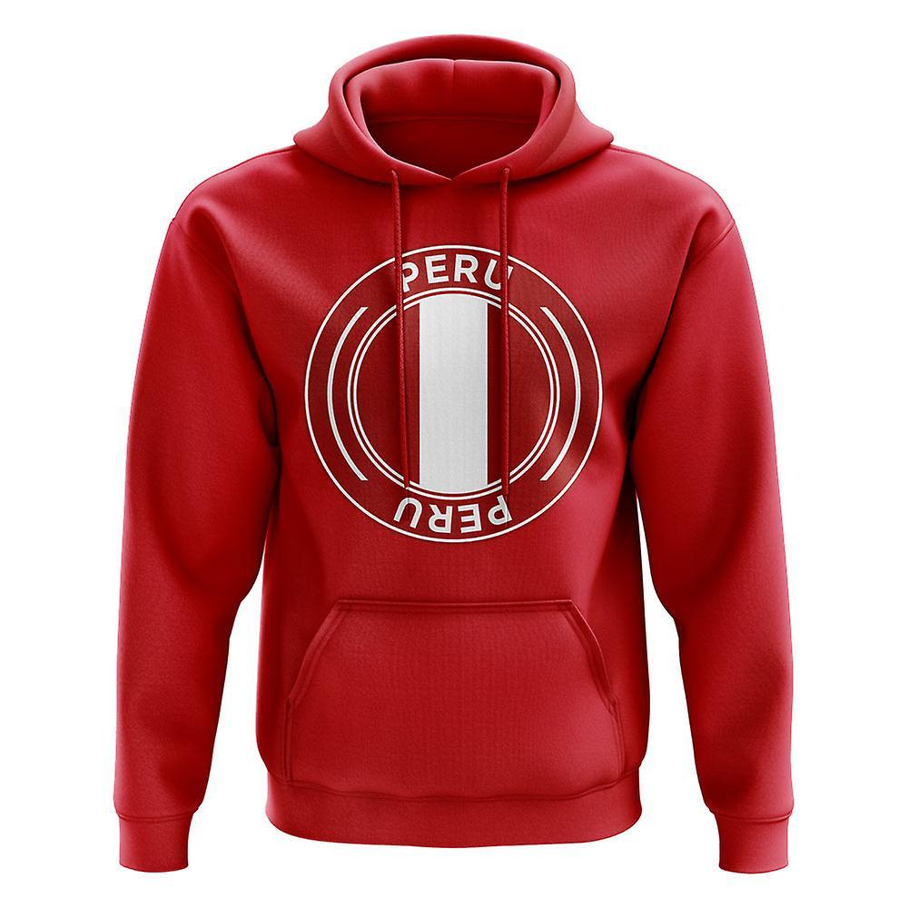 UKSoccerShop Peru Football Badge Hoodie (Red) Medium (38-40 inch)