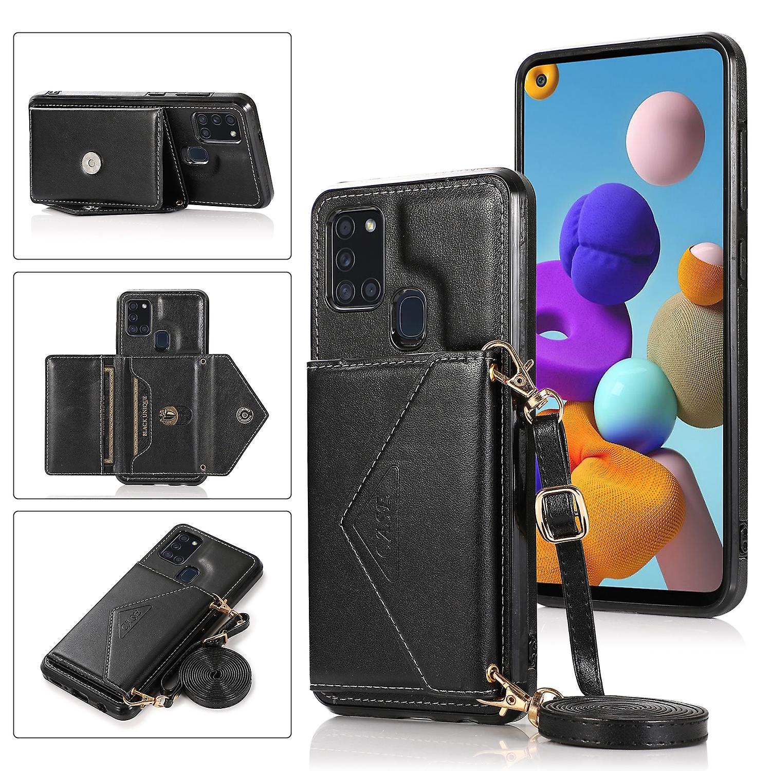 Darmowade Samsung Galaxy A21s Wallet Case With Card Holder,stand,strap For Women  Crossbody Case Pu Leather Cover black