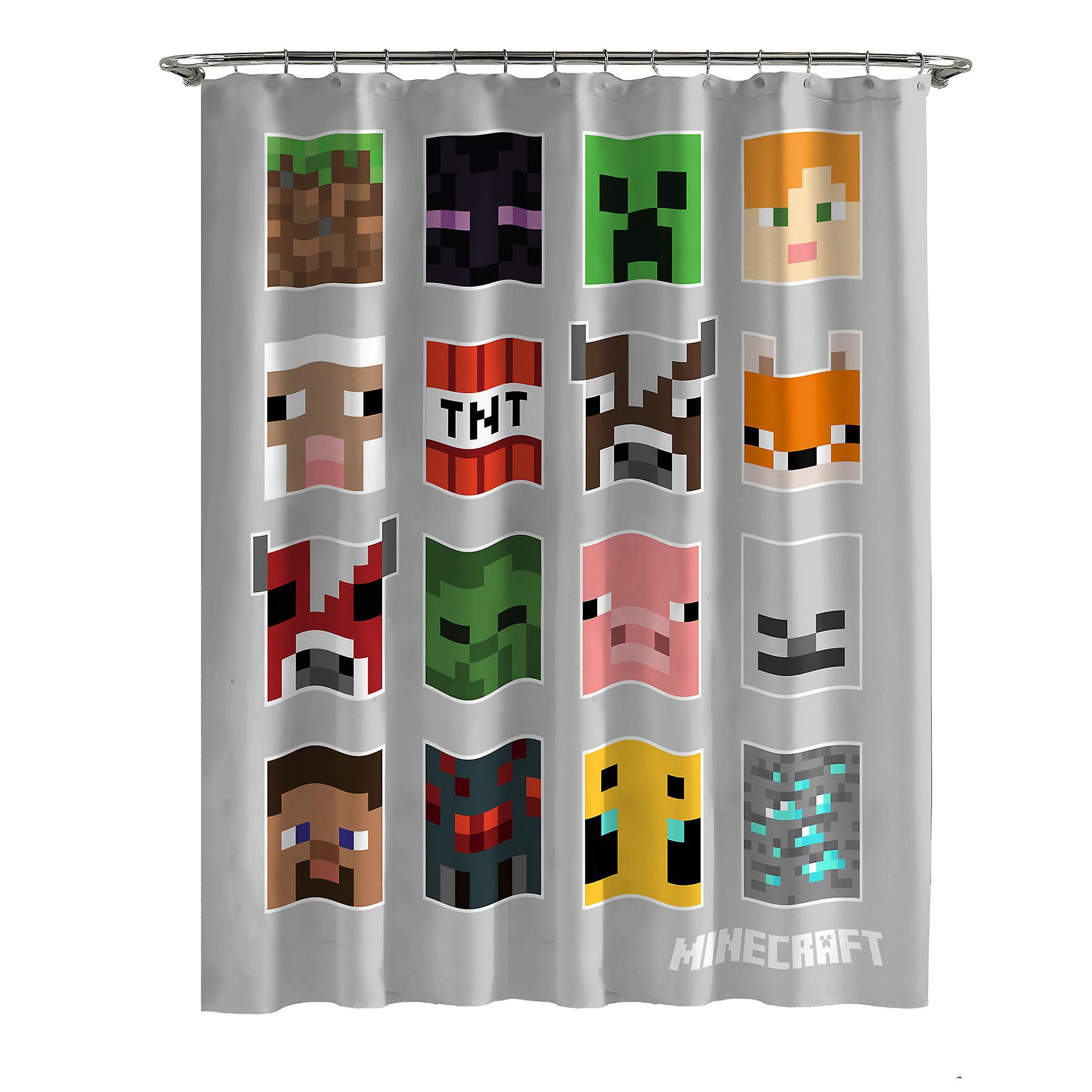 Video Games Minecraft Mobs and Blocks Shower Curtain Multi-Color