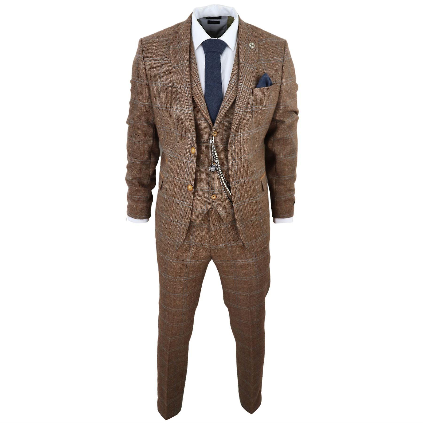 3 Piece Suit Wool Tweed Herringbone